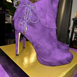 Thalia Sodi Purple Suede Lace-Up Stiletto Booties